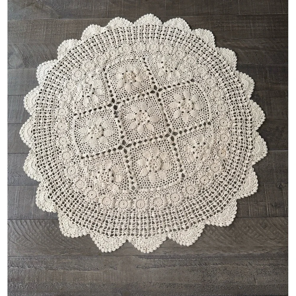 Handmade Off White vintage round crochet doily 28